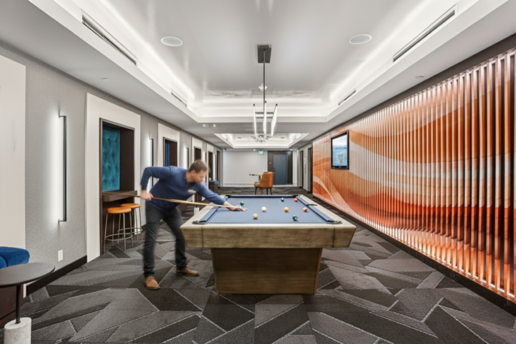 Man enjoying the amenities at The Standard Luxury Apartments in Downtown Wilmington